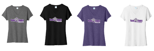 Young Harris Women's Tri Blend V Neck Tee- Design 2